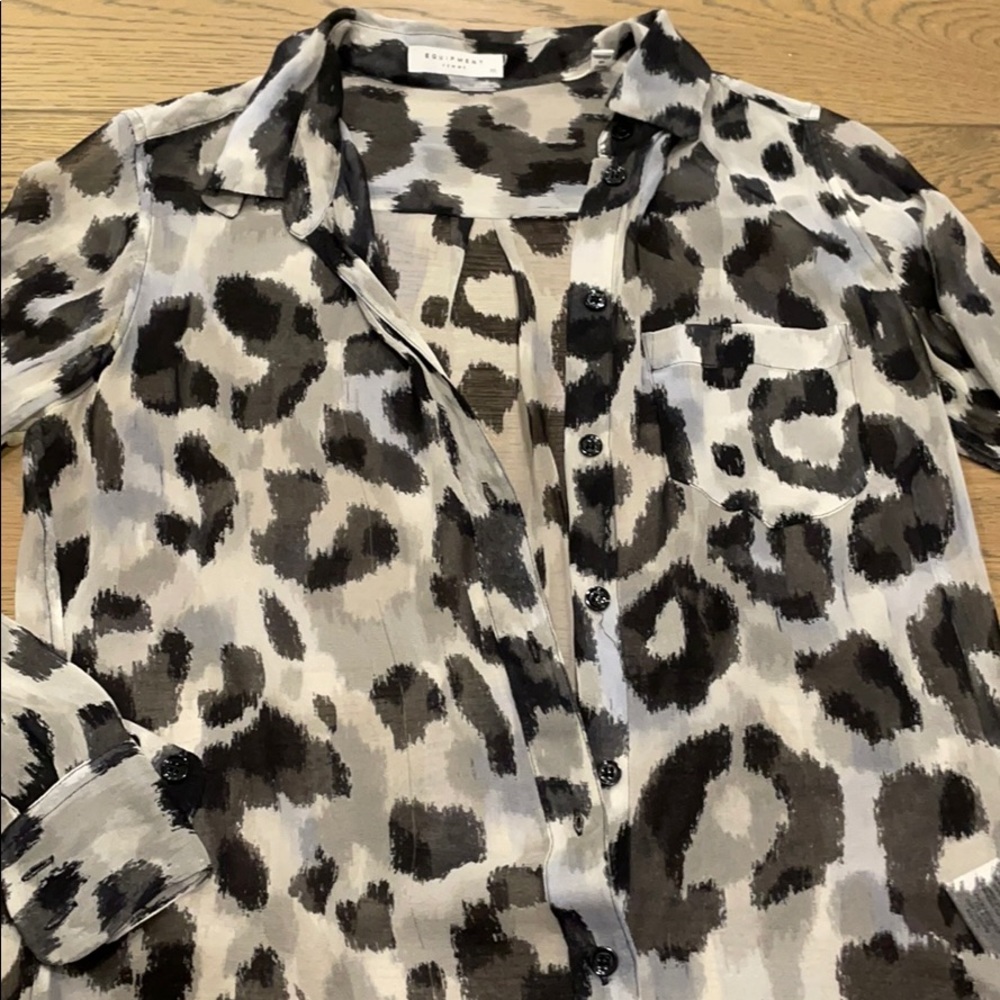 Equipment Sheer Button Down With Leopard Print - image 3